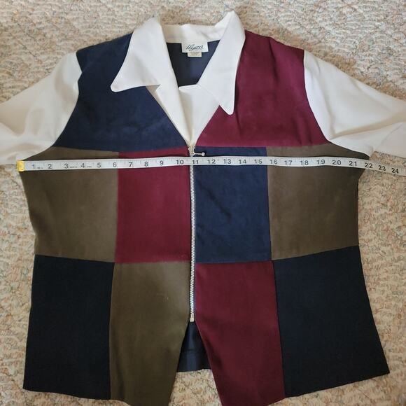 Vintage Ilyza Faux Suede Patchwork Blouse Sz L - Picture 9 of 9
